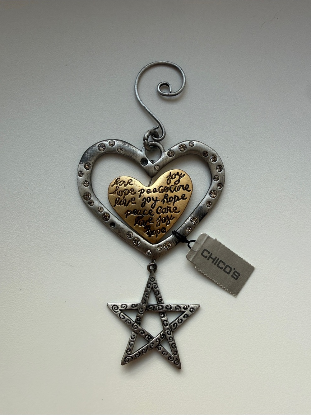 Chico's Silver Heart with Gold Scripted Heart and Dangling Star